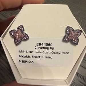 Clovering Up Rose Quartz Cubic Zirconia Stud Earrings - Pink